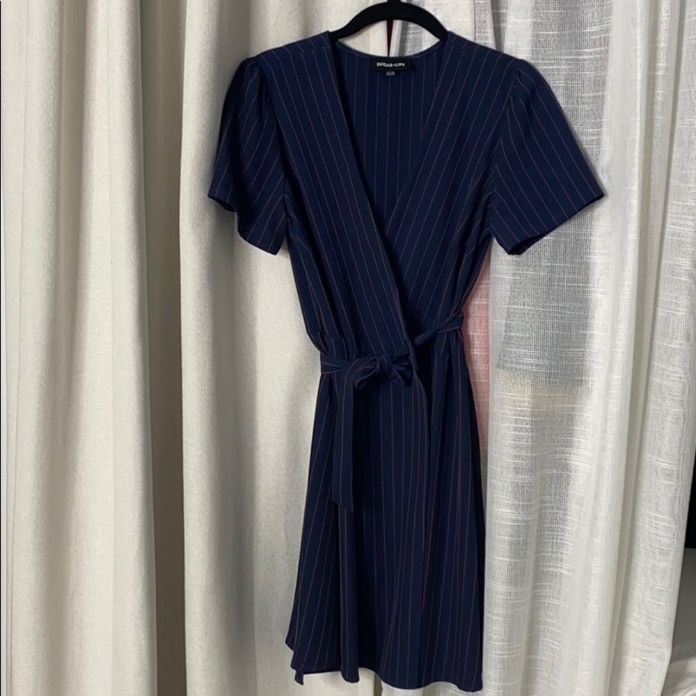 Pinstripe mini wrap dress